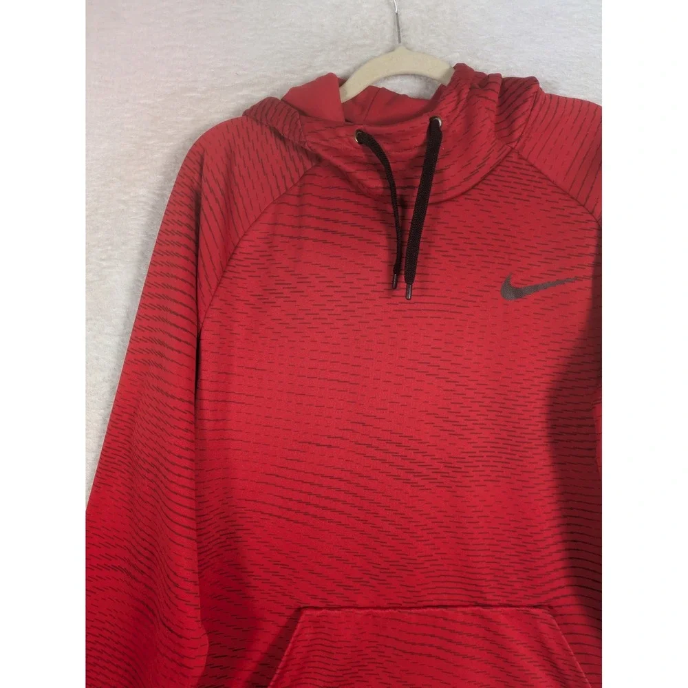 Nike Hoodie Men's XL Red Dri-FIT Micro-Stripe Pullover Activewear Sweatshirt